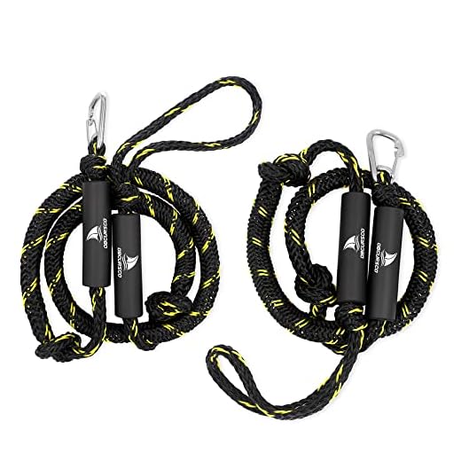 Obcursco PWC Bungee Dock Line Stretchable for Kayak, Boat, Marine, Sets of Two(4ft & 6ft) with Foam Float Perfect for PWC, Jet Ski, SeaDoo, Yamaha WaveRunner, Kayak, Pontoon (Black/Yellow)