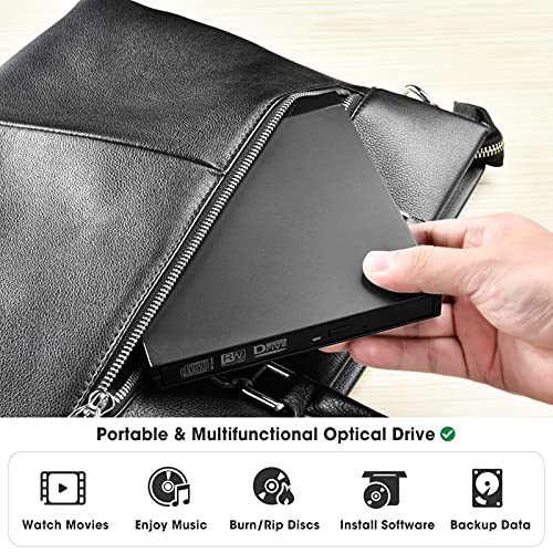 Roofull External Cd Dvd +/-Rw Drive With Sd Card Reader And Usb Ports, Usb 3.0 Type-C Cd Dvd Optical Disc Drive Player Burner Rewriter For Laptop Pc Windows 11/10/8/7, Mac Macbook Pro/Air, Linux Os #TOP6
