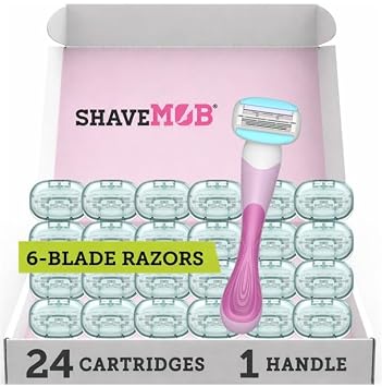 ShaveMOB 6-Blade Womens Razor Kit Flex Head Handle + 24 Refills - The Perfectionist Shaving Kit
