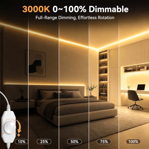 Image of GUPUP 16.4ft COB Turnable Rope Light, Warm White LED Strip Light