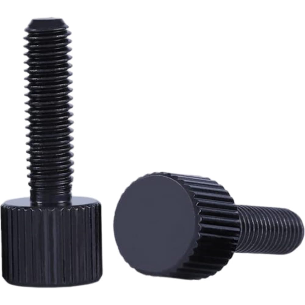 HSCRSTAR M6x20mm 10pcs Black Stainless Steel Circle Thumb Screws Plain Type Metric Knurled Head Manual Adjustment Screws