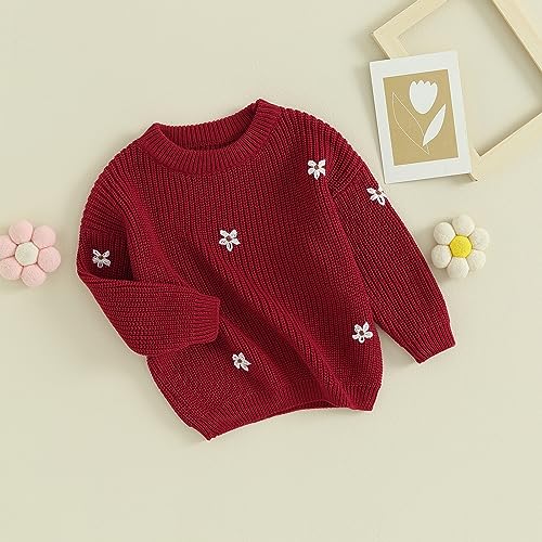 VISGOGO Kids Girls Sweater, Long Sleeve Crew Neck Flower Warm Winter Sweater Clothes Casual Daily3