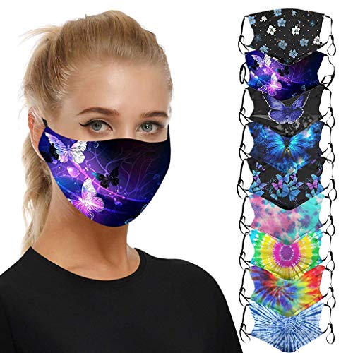 [US Stock] 10 pañuelos para mujer, reutilizables, lavables, para el cuidado de la piel, patrón de mariposa floral con bucles ajustables, filtro de bolsillo