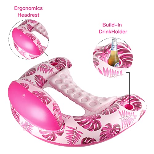 Image of COOLCOOLDEE Pool Float with Canopy, Cup Holder - XL Pool Chair Lounge Float with Adjustable Sun Shade Cover, Drink Holder, Ergonomic Headrest,Inflatable Pool Float for Adults