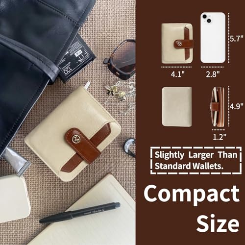 Wallet Women Small Leather Bifold Billfolds Zipper Coin Pocket Cash Compact Credit Card Holder with Detachable ID Window (Beige Brown)4