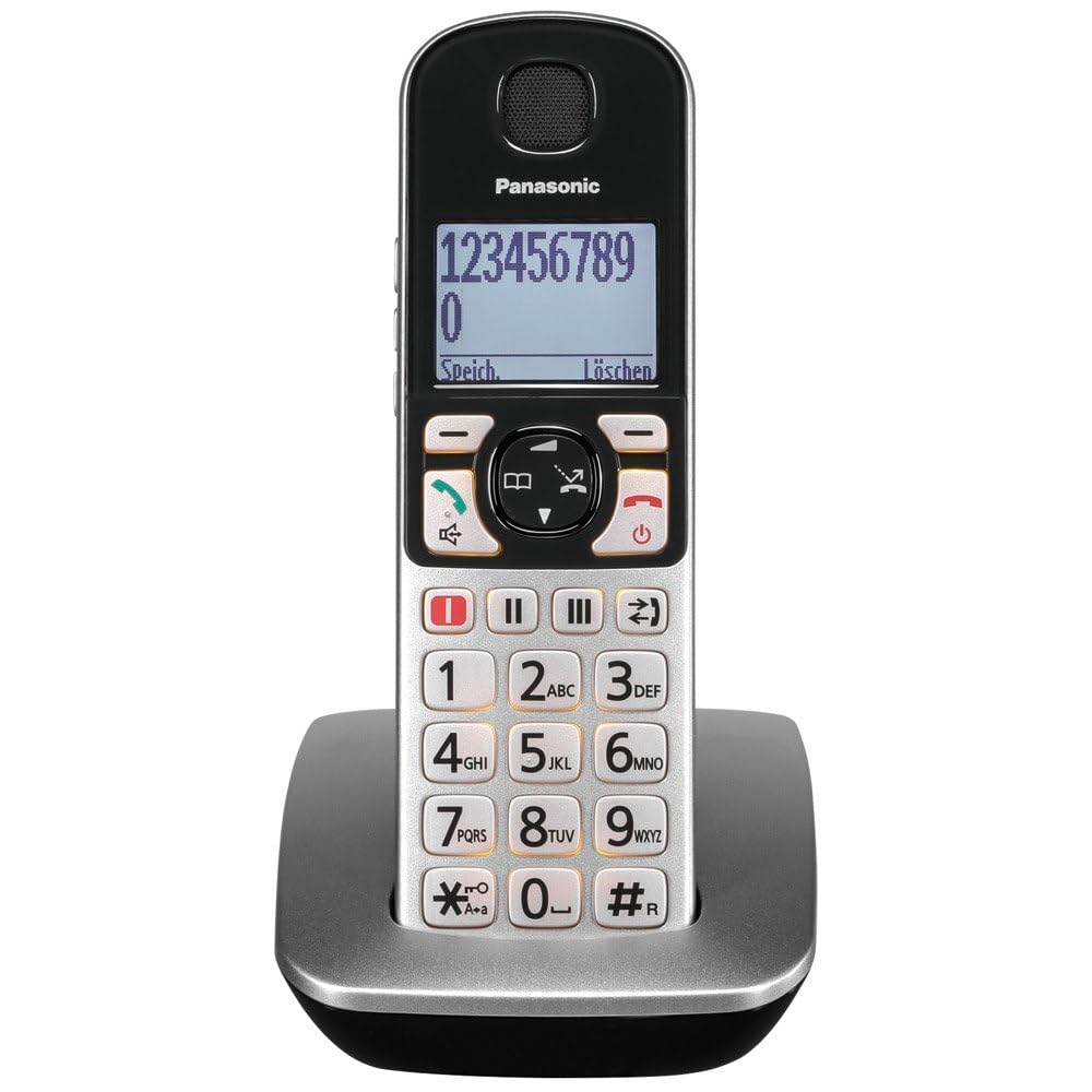 Panasonic KX-TGQ500GS Seniorentelefon (DECT CAT-iq Telefon (schnurlos) mit großen Tasten, Notruftaste, Rentner Telefon für Hörgeräte) Silber