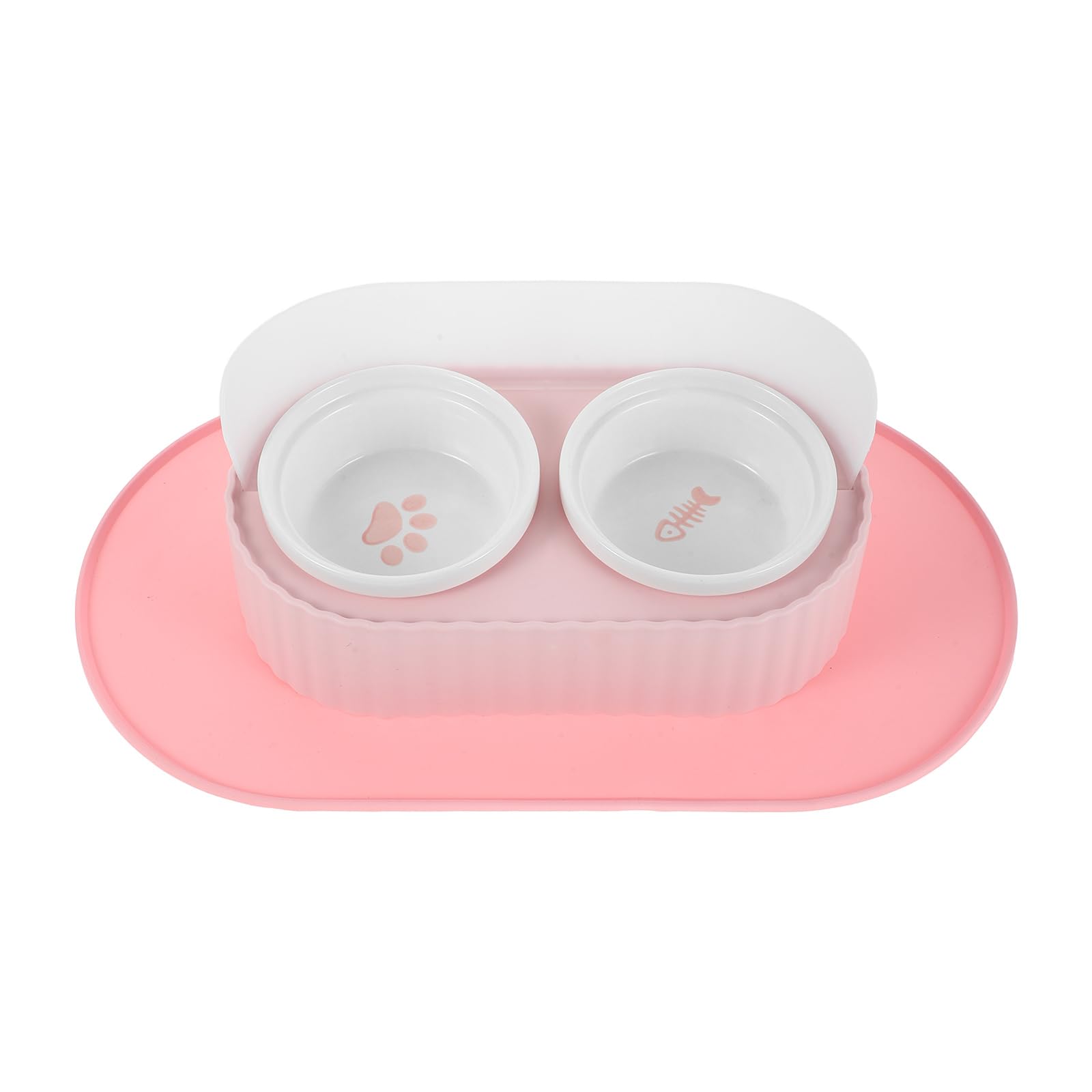 Toyvian Gamelle Surélevée pour Chat en Céramique 350 ML – Double Bol avec Support et Tapis Antidérapant Rose Sakura – Ensemble Hygiénique pour Nourriture et Eau, Adapté Chatons et Animaux