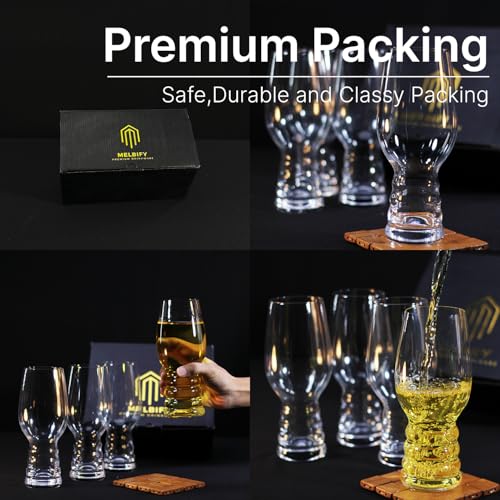 Image of Melbify Chalice Beer Glasses | Set of 4 | 500 ml | Premium | Tall Beer Glasses | Fancy Crystal Beer Glass Set -4 | Long | Unique| Exclusive | Pub-Style