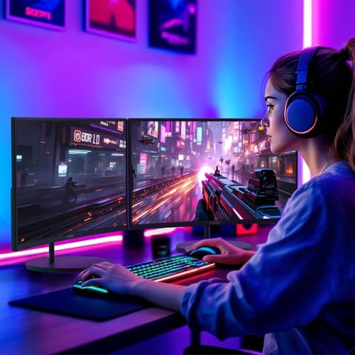 Image of Kado Dual Monitor 2-Pack 24 inch Curved 1500R 1920x1080 75Hz Computer Monitor | Dual Monitor Setup HDMI Office Gaming Hybrid, VESA Wall Mount Arm Mount Built-in Speakers, Panoramic Display Multi-tasking