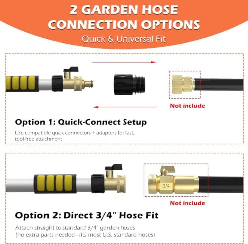 Image of 24FT Reach 8-15FT Telescopic Pole Gutter Cleaning Tools from Ground, Up to 24FT Reach, Flexible Wand, Adjustable Flow for Garden, Roof Gutters, Leaves & Debris Removal