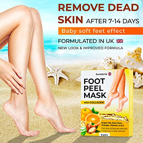 Sunatoria Foot Peel Mask - Dermatologically Tested - 2 Pack (Pairs) Exfoliating Foot Mask - Makes Feet Baby Soft By Peeling Away Calluses & Dead Skin Remover Updated Formula (Orange)… #TOP1