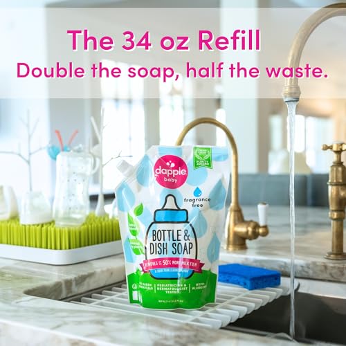 Image of Dapple Baby Fragrance-Free Bottle & Dish Soap Refill Pouch - (2 Pack) 33.8 fl oz - Plant-Powered Cleaner for Baby Bottles, Pump Parts, and Sippy Cups