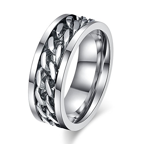 MMTTAO Men's Spinner Fidget Chain Ring Rotation Anxiety Relief Wedding Band for Men Women Stainless Steel Intertwine Ring Motorcycle Biker Bicycle Punk Rock Male Engagement Band Comfort Fit Size 6-153