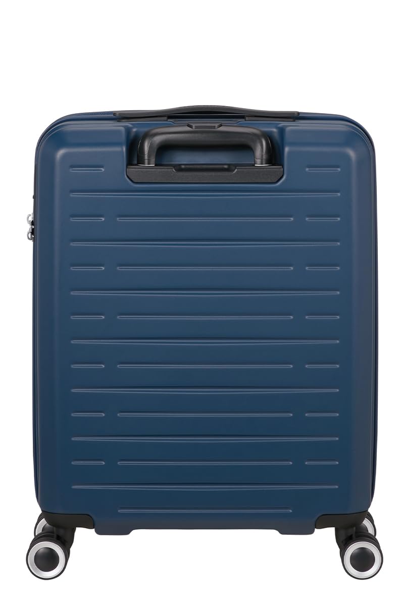 American Tourister Aerojoy Walizka, rozmiar kabinowy 55 cm / 20 cali, 4 kółka, twarda obudowa, ABS, ciemnoniebieska, zamek TSA, wewnętrzna siatka z zamkiem błyskawicznym z przegrodą, krzyżowe paski