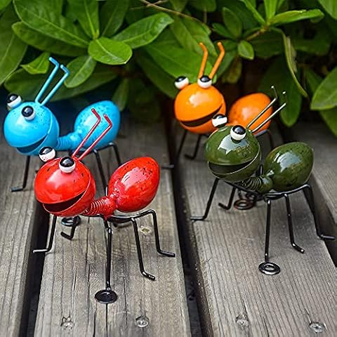 YURRUON Metal Craft Ant Yard Decor 4Pcs Ant Metal Sculpture Garden Ant Decoration Hanging Wall Garden Lawn Decoration Indoor and Outdoor Colorful and Loving Insects Sculptures Cover