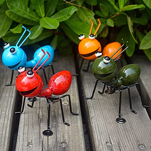 YURRUON Metal Craft Ant Yard Decor 4Pcs Ant Metal Sculpture Garden Ant Decoration Hanging Wall Garden Lawn Decoration Indoor and Outdoor Colorful and Loving Insects Sculptures