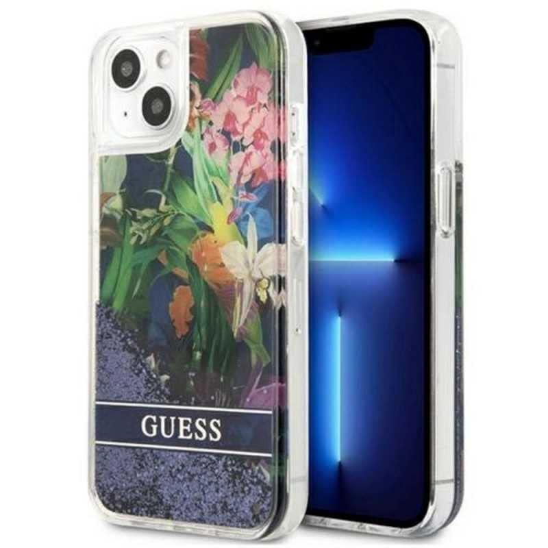 GUESS Coque Liquide Purpurine pour iPhone 13 Mini avec Fleur