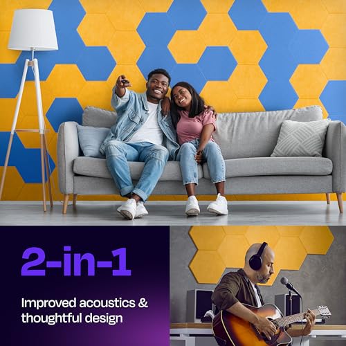 Image of Acoustic Panels 12-Pack Soundproof Wall Panels 12 inchX10.4 inchX0.4 inch Sound Panels High Density Sound Dampening Panels - [Sunny Yellow Hexagon]