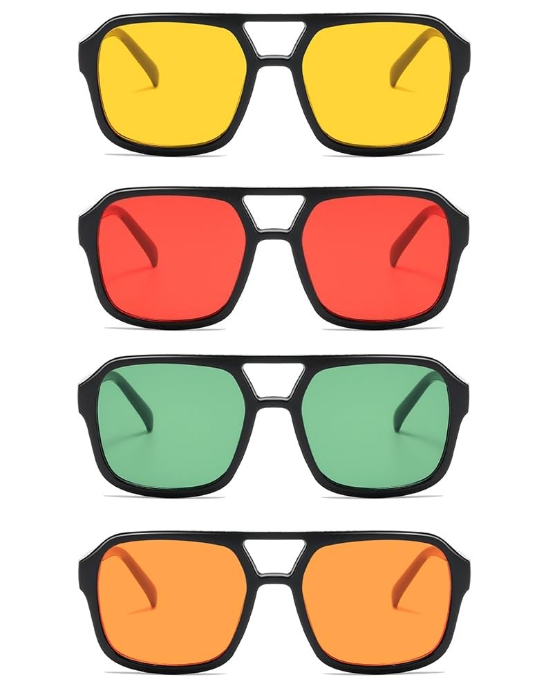 Image of IKANOO 4 Pieces Vintage Retro 70s Square Aviator Sunglasses Women Men Classic Rectangle Sunglasses Trendy Shades