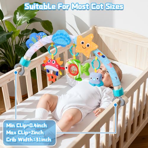Image of Car Seat Toys for Babies 0-6 Months,Arch Stroller Toys for 6-12 Months Infant Mobile Bassinet Bouncer Hanging Toys Shower Gifts for Baby Boys Girls 0 3 6 9 12 Months(Ocean)