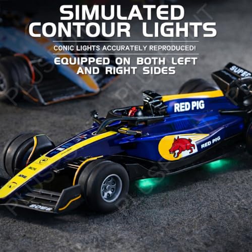 Image of PLUSPOINT 1:64 Die-cast Metal F1 RC Mini Racing car with LED Lights | 2.4GHz Remote Control Car | 3 Speed Adjustable, USB Rechargeable Alloy RC Car for Kids & Adults Indoor /Outdoor Racing