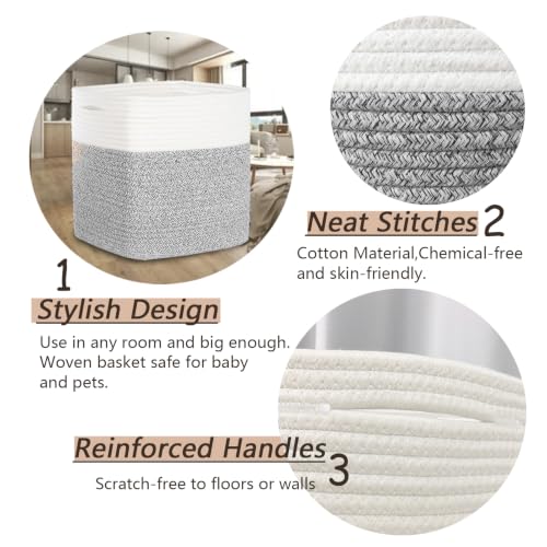 Image of COMFY-HOMI 3PACK Cotton Rope Square Basket with Handles for Shelves|Dog Toy Bin and Storage|Baby Gift|Shoe Organizer|New 11 inch x 11 inch x 11 inch for Living Room