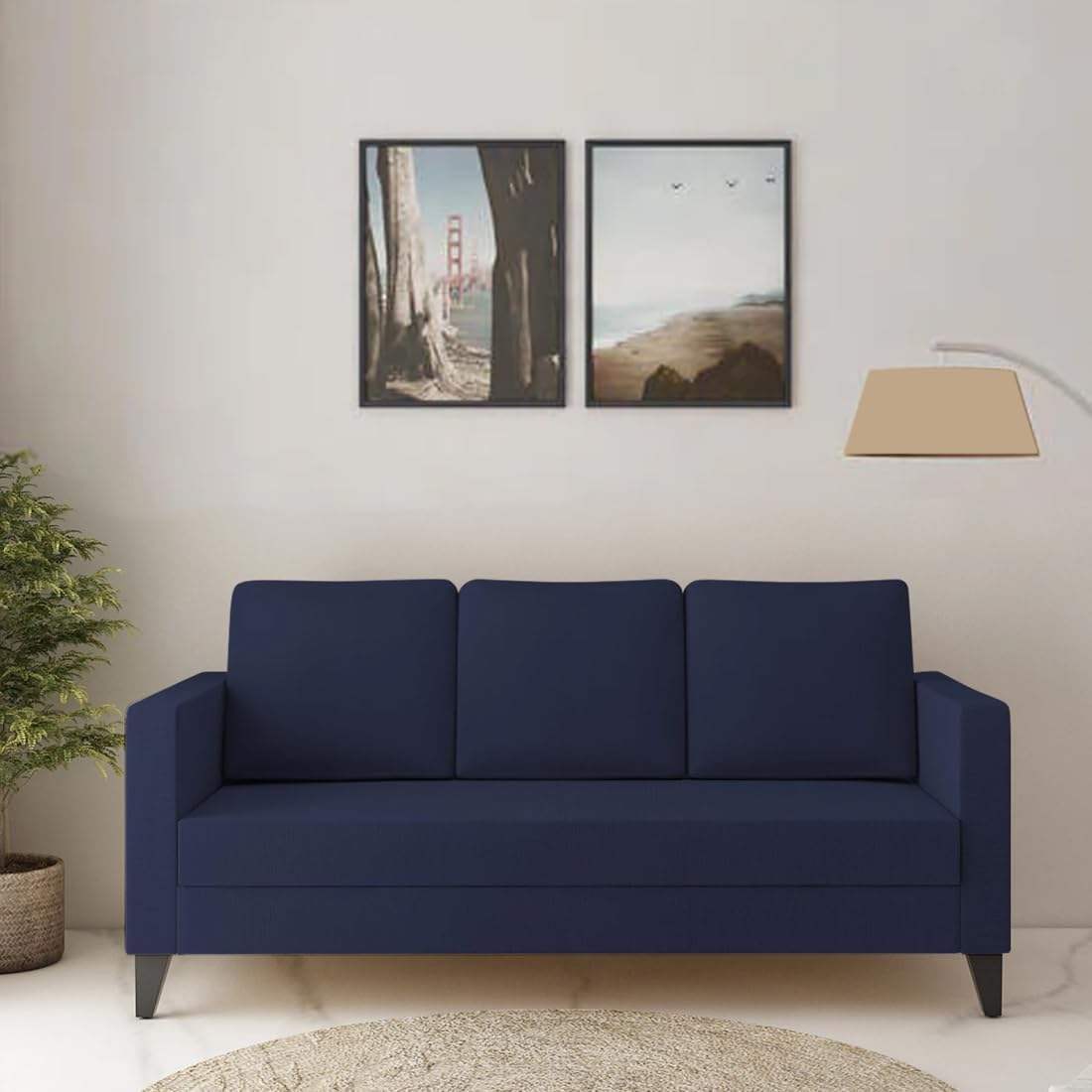 FURNY Cambreyy 3 Seater Fabric Sofa Set (Blue)-image-48