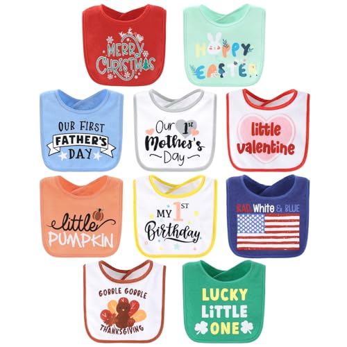 Image of The Peanutshell Baby First Holiday Bibs Set for Boys or Girls, Terry Cloth, Feeding, Drooling, Teething Essentials for Newborn, Infant Babies, Gender Neutral, 4th of July, Christmas,1st Birthday