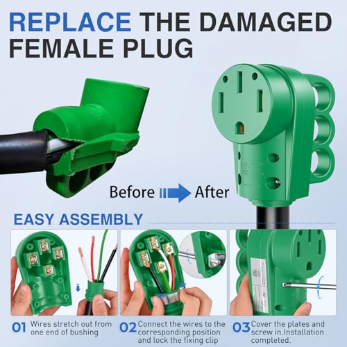 Image of Nilight 50 Amp RV Female Replacement Plug with Handle ETL Listed