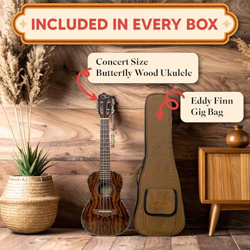 Eddy Finn Expression Series Concert Ukulele for Adults, Beginner and Professional Musical Instrument, Travel-Friendly with Gig Bag, Butterfly Wood by Eddy Finn - Image 4