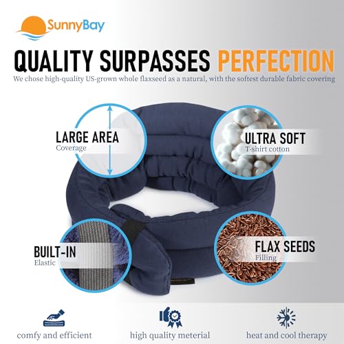 Image of SunnyBay Microwave Heating Pad, Microwavable Cold or Heated Neck and Shoulder Wrap, Moist and Weighted Hands-Free Beanbag Pack with Wide Neck Coverage 26 Inches Long-Length Cotton, Navy Blue
