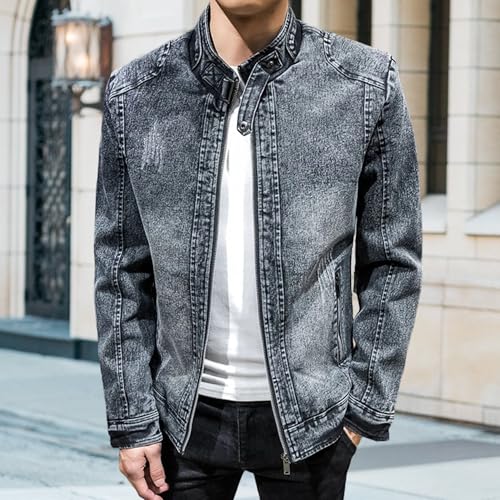 Chaqueta denim para hombre estilo vintage cuello mao miniatura 2