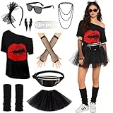 DAZZTIME Deguisement Annee 80 Femme,Tenue des Années 80 et 90 pour Femme,80s Disco Costume,DéGuisement Année 80 Accessoire Femme,pour Fêtes,Carnavals,Halloween Costumes
