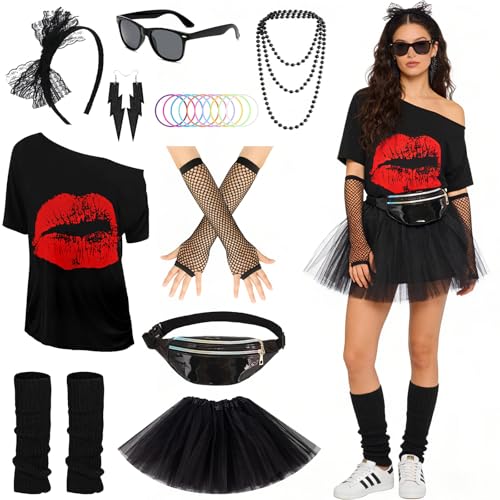 DAZZTIME Disfraz Años 80 Mujer,Accesorios de Disfraz de Los Años