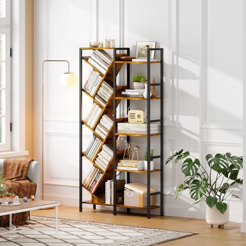 5-Tier Double Wide Bookshelf 67" , Industrial Tree BookShelves, Vintage Storage Rack with 14 Open Shelves, Large Bookcase, Wooden and Metal Bookshelves, Wide Display Rack for Home Office Decorative 5-Tier Double Wide Bookshelf 67" , Industrial Tree BookShelves, Vintage Storage Rack with 14 Open Shelves, Large Bookcase, Wooden and Metal Bookshelves, Wide Display Rack for Home Office Decorative