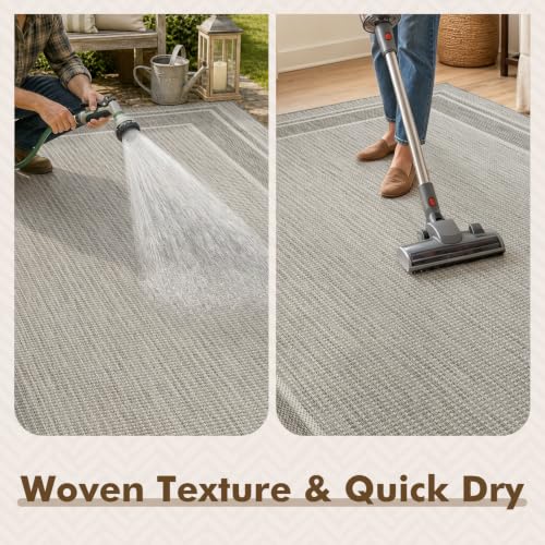 MontVoo-Outdoor Rug-Patio Rug 4x6 ft Polypropylene Indoor Outdoor Rugs Outdoor Carpet for Patio Deck Balcony Porch, Textured Weave, Durable for High Traffic, Fade-Resistant, Modern Silver Grey by MontVoo - Used condition - Image 7