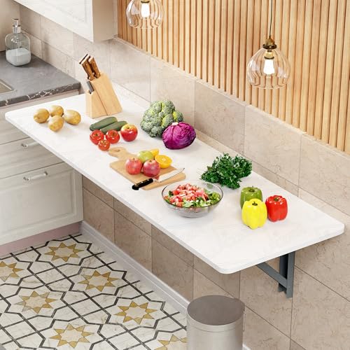 Image of Lukzer Engineered Wood Wall Mounted Folding Table for Kitchen, Computer, Workstations Multi Function Computer Desk Workbench (MT-001 / White /120 x 40 cm) DIY (Do It Yourself)