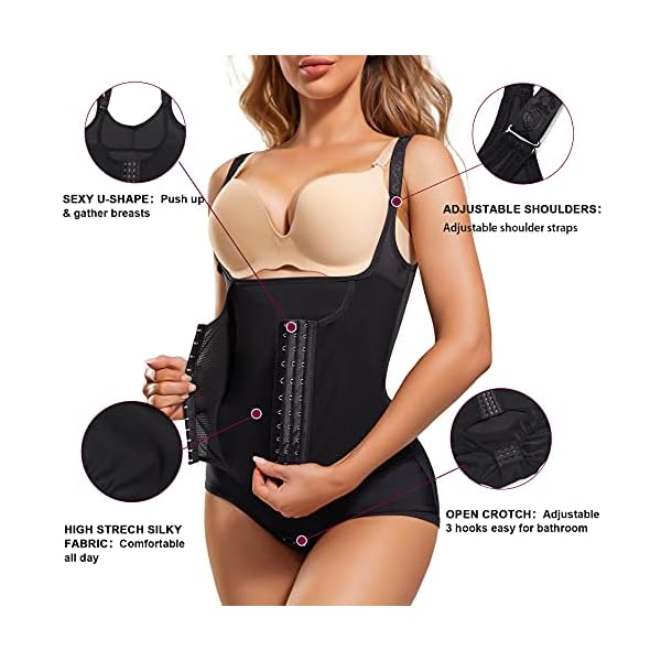 REYEOGO-Waist-Trainer-for-Women-Shapewear-Bodysuits-Firm-Body-Shaper-Butt-Lifter-Tummy-Control-Corset-Slimming-Girdles REYEOGO Waist Trainer for Women Shapewear Bodysuits Firm Body Shaper Butt Tummy Control Faja Colombiana Open Bust Corset (Medium, Black)