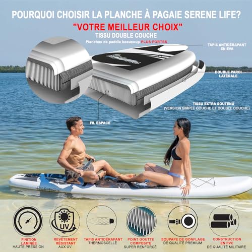 Serenelife Paddle Gonflable (6” d'épaisseur) avec Accessoires Sup et Sac de Transport, Sup Gonflable avec Large Posture, contrôle du Surf et Pont antidérapant, Planche de Surf pour Jeunes et Adultes – vue 5