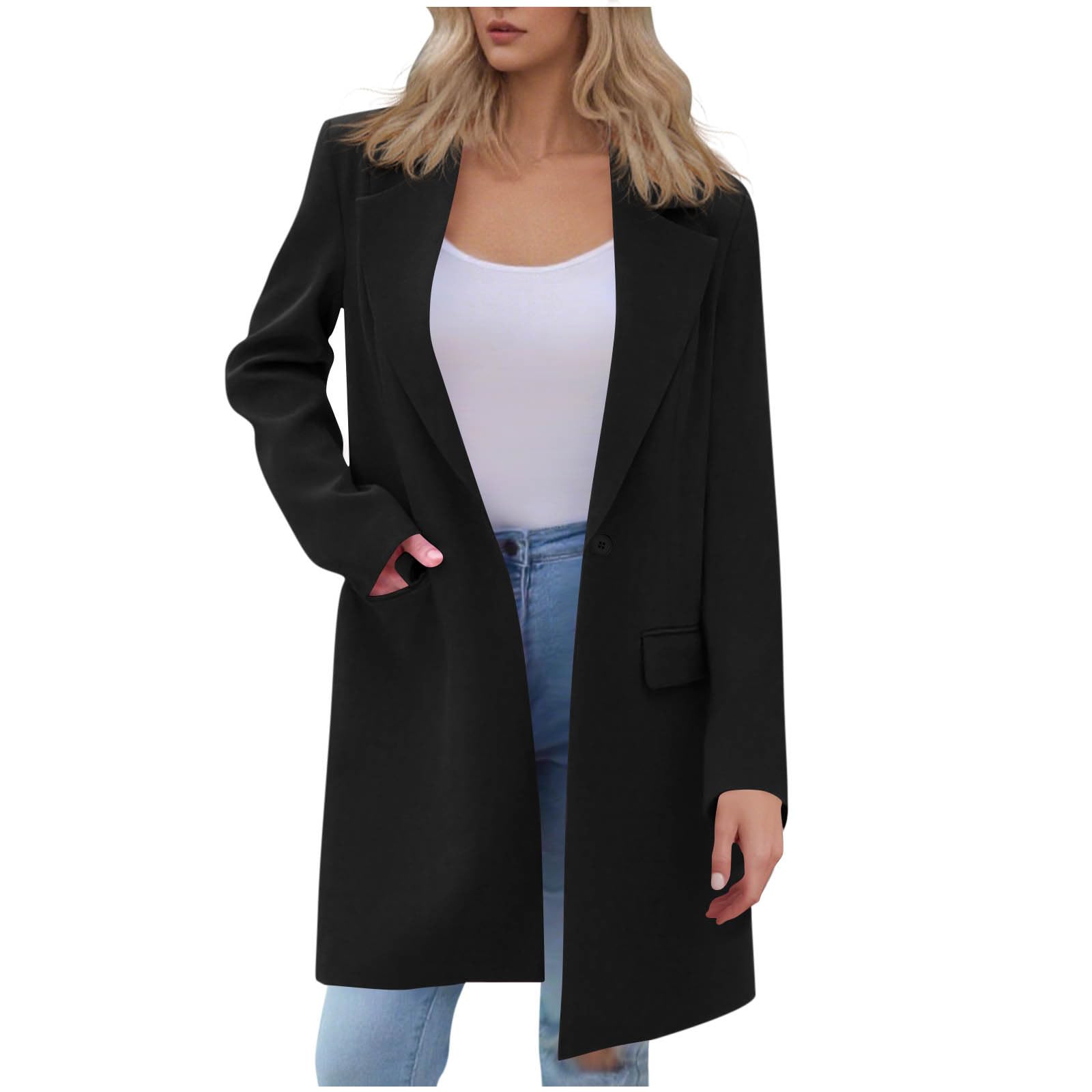 HGps8w Womens Long Business Casual Blazers Loose Long Sleeve Work Office Cardigan Elegant Suit Jackets with Pockets