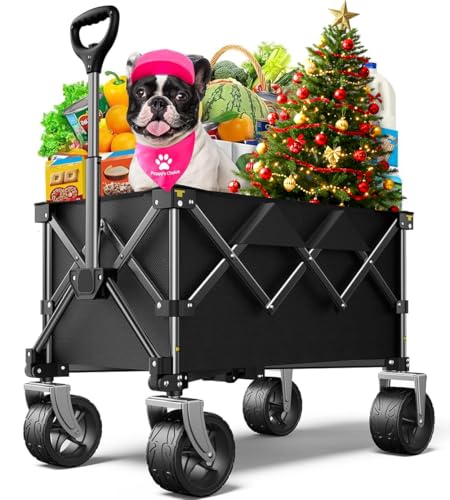 pikulLA Beach Wagon,Collapsible Wagon 220lbs with Big Wheels FoldableWagon Carts,Portable Utility for Garden Grocery Sports Camping All Terrain-Black