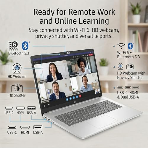 Image of HP 17.3 inch Business Laptop, AMD Ryzen 5 7430U, FHD IPS Anti-Glare Display, 64GB RAM, 2TB SSD, AMD Radeon Graphics, Wi-Fi6, Copilot AI, Windows 11 Pro, Accessories for Business, Students, Home Office