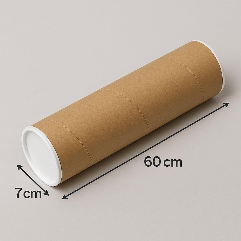 TELECAJAS | 10 Tubos de cartón de 7 x 60 cm, para Lienzos y productos largos enrollables. | Marrón. Incluye tapas | Pack de 10
