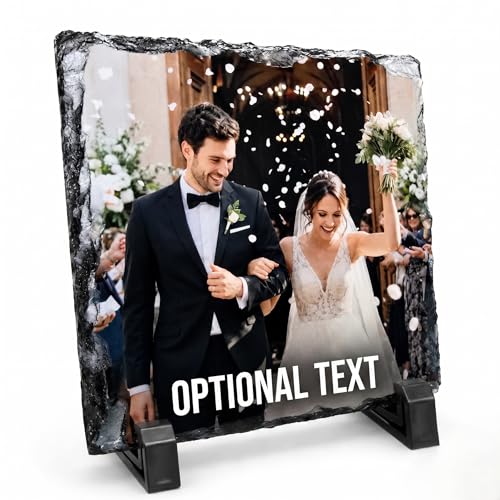 Personalised Photo Slate Plaque with Stand Custom Picture Printed on Natural Rock Square Keepsake Gift for Wedding New Baby Memorial Birthday Anniversary Mum Dad (15x15)