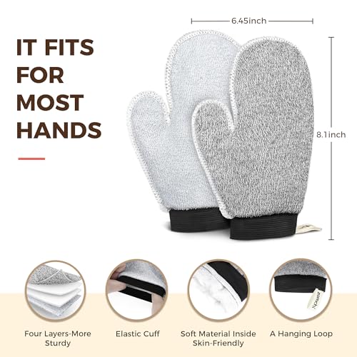 Image of ZOMCHI 2 Pack Deep Exfoliating Glove with Dual Texture, Massage Body Scrub Gloves for Home Spa, Exfoliating Mitt for Dead Skin Removal (Deep + Gentle)