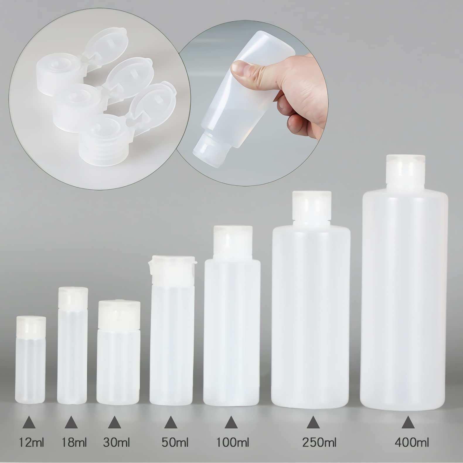 24 Pezzi Flaconi Vuoti di Plastica 400ml, Bottiglie di plastica HPDE con Tappo Flip Top, Flacone Rotonde Dosatore, Contenitori per Cosmetico, Bottiglie da Viaggio