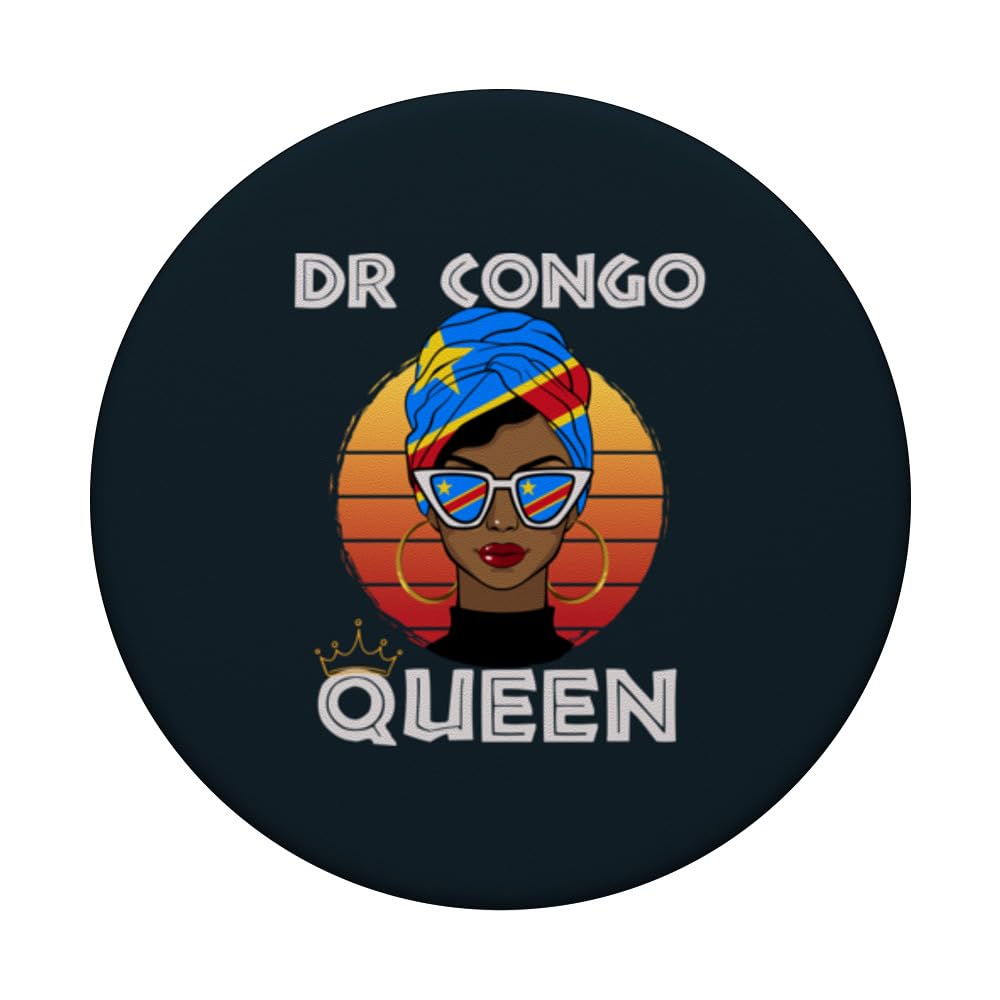 Congolese Queen African Queen DR Congo Flag Congolese PopSockets Swappable PopGrip, Black - Image 3