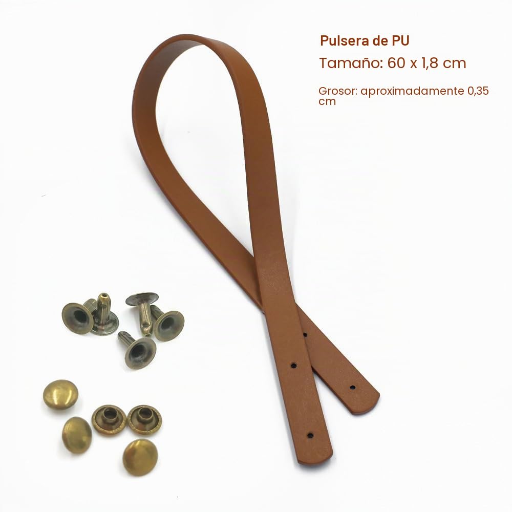 POFET - Juego de 2 Asas de Bolsa de Asas de Cuero sintético sólido para la fabricación de Bolsos de Mano, para Coser (60 cm), Color marrón