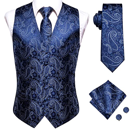 Bollrllr Men's Silk Vest Business Formal Vest 4 Pack Paisley Print Vest3