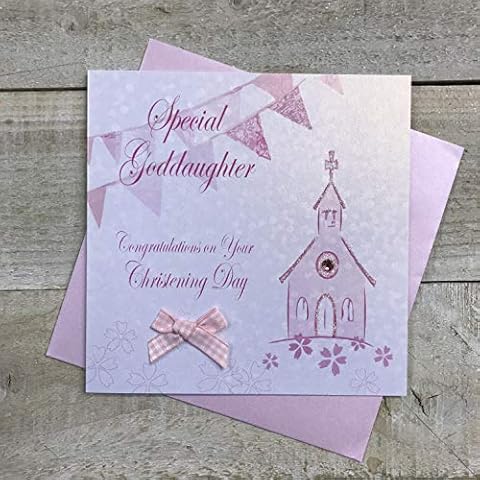 WHITE COTTON CARDS Special Goddaughter Congratulations On Your Christening Day Handmade Card, White, PD61 Cover
